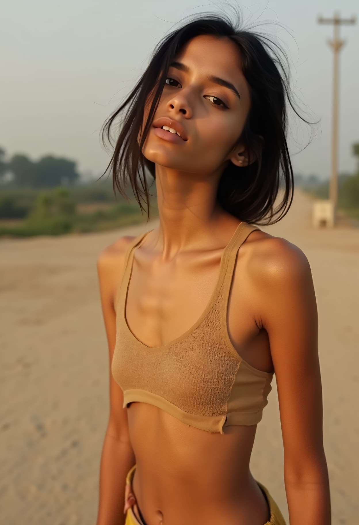 AI generated: analogue, Bauhaus Fashion shot from a distance photo of a 24-year-old Punjabi-Keralite female modern...