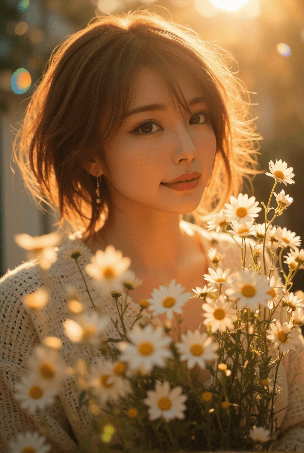 AI generated: This is a captivating, dreamlike portrait of a young Asian woman, bathed in a warm, ethereal light. ...