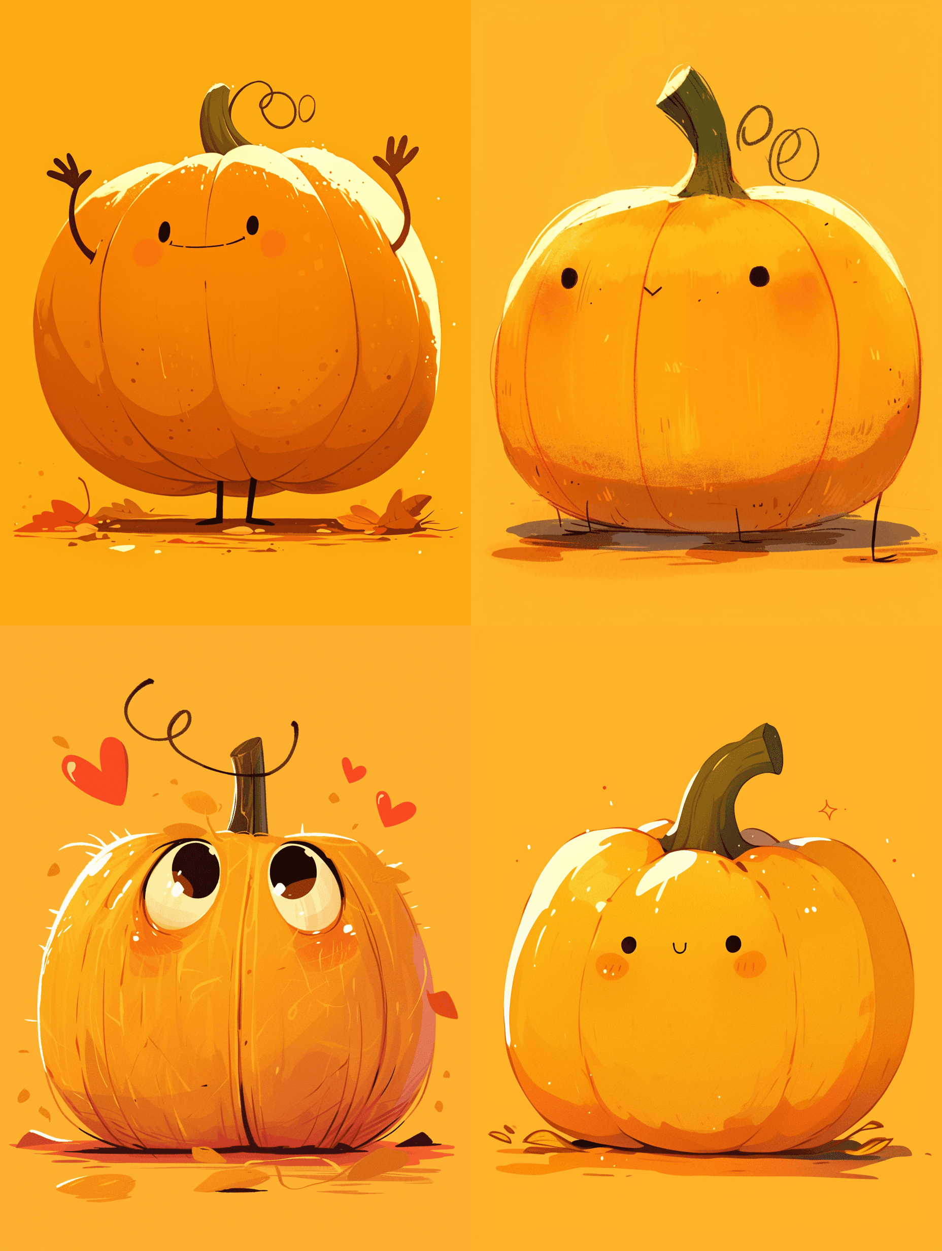AI generated: A cute cartoon pumpkin, full body, yellow background, Keith Haring style doodle, sharpie illustratio...