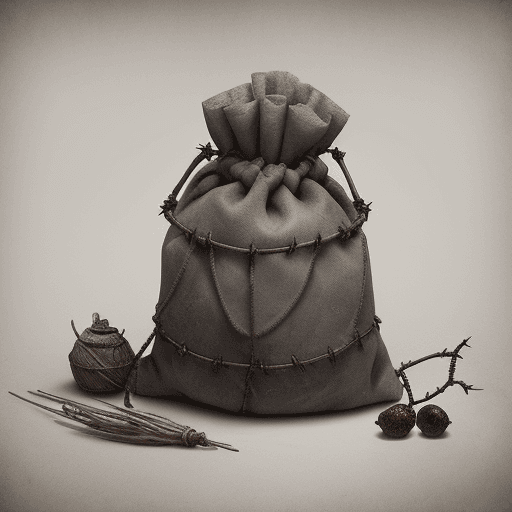 AI generated: ancient gris-gris bag used in voodoo rituals, rustic in appearance, holding mysterious items, sittin...