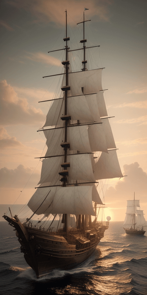 AI generated: Photo of a ultra realistic sailing ship, dramatic light, pale sunrise, cinematic lighting, battered,...