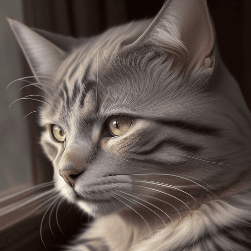 AI generated: a close-up front view portrait of a furry old, wise and beautiful cat's face