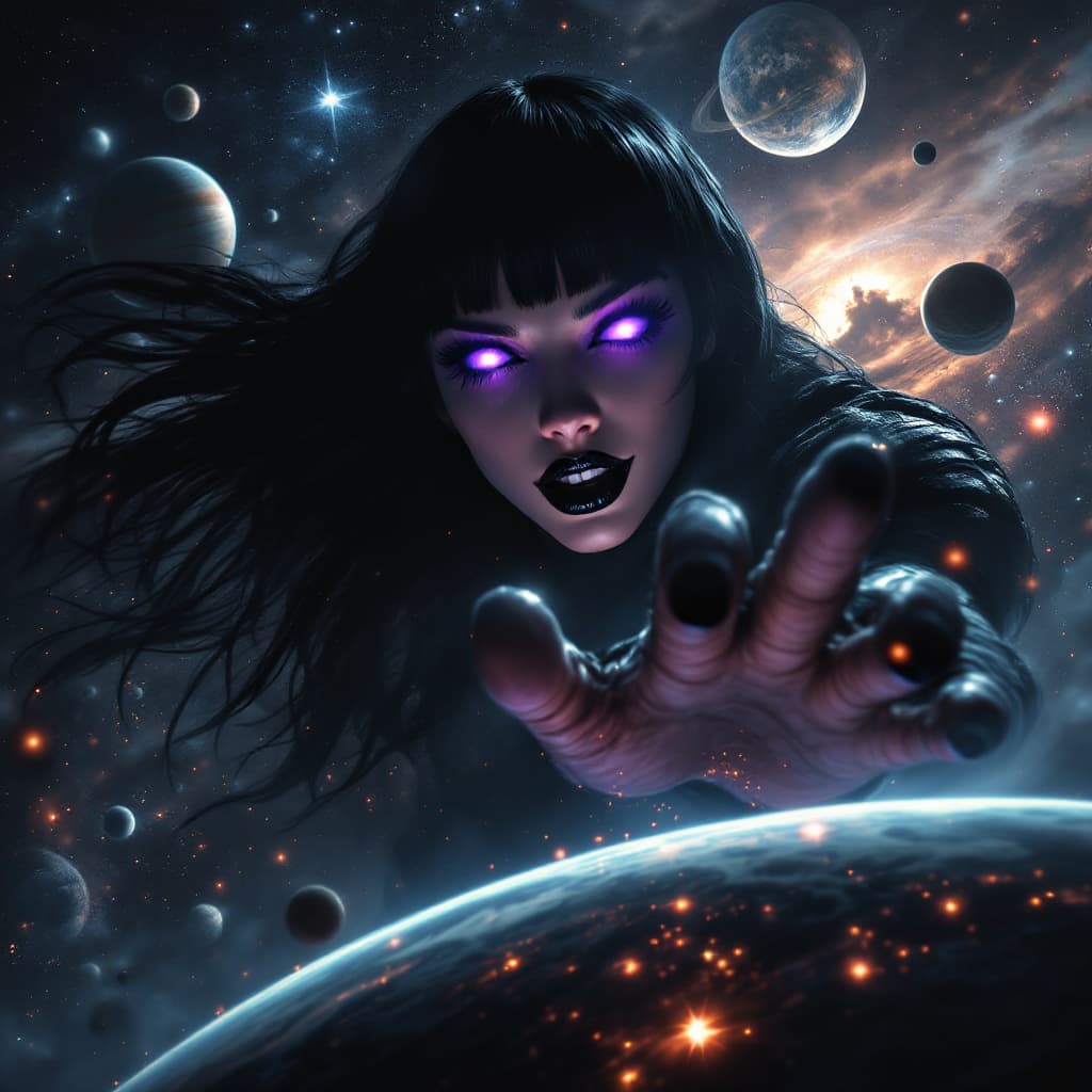 AI generated: enormous giantess female who looks exactly like WWE superstar 
 Rhea Ripley with black medium length...