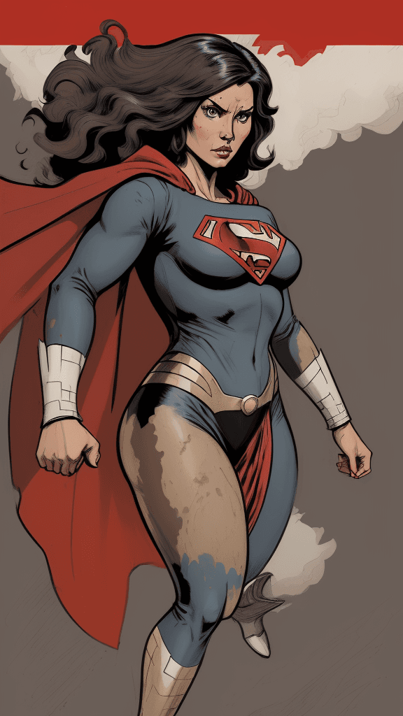 AI generated: a drawing of a superwoman, in the style of adventure pulp, dark white and bronze, mottled, yup'ik ar...