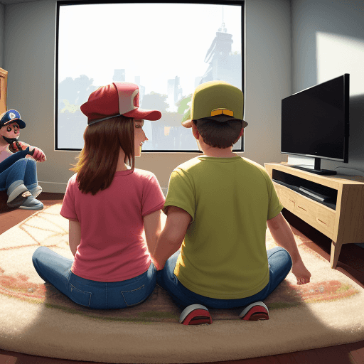 AI generated: High resolution ilustration with a dad and daughter playing video games on a super Nintendo console ...