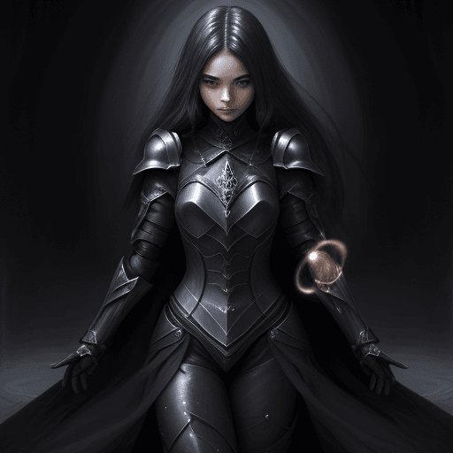 AI generated: girl in dark armor, elegance, beauty, mysticism, in the style of a magician
