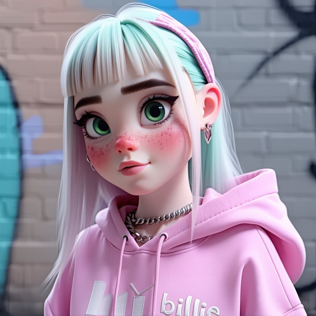 AI generated: billie eilish 3d image, cute girl, in the style of Pixar --ar 1:2 --stylize 750
