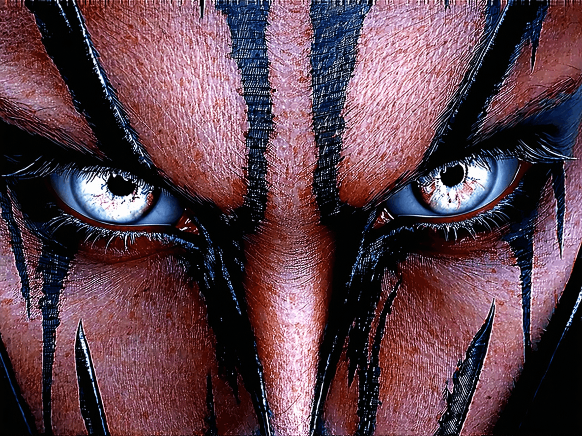 AI generated: A demon's eyes with markings like a kinfisher's wings. 