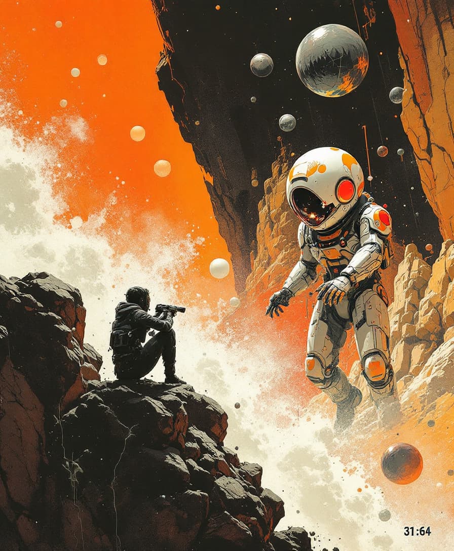 AI generated: scifi artwork by roblunda mccallum, in the style of blink-and-you-miss-it detail, full body, dark wh...
