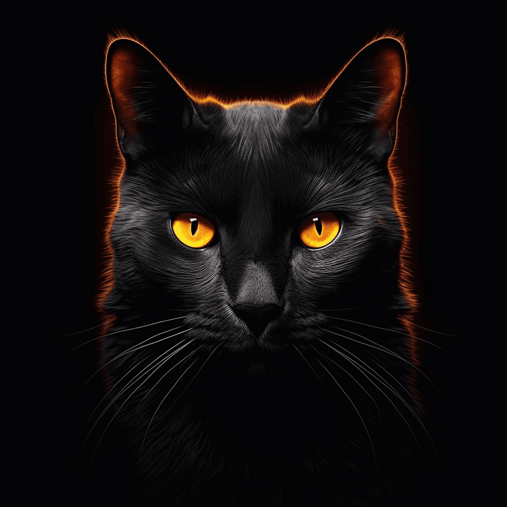 AI generated: black cat with orange eyes on a black background in the style of hyper realistic, high resolution ar...