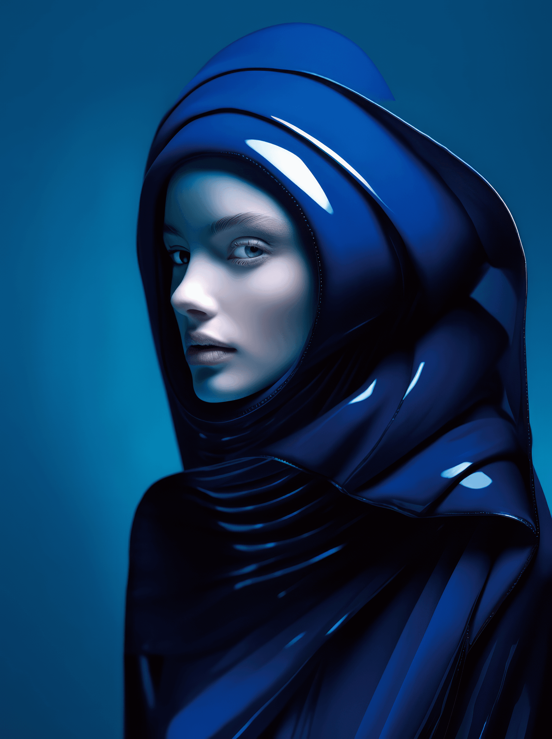 AI generated: olga moyb msd 05, photo by juana roque w magazine, in the style of dark blue and sky-blue, futuristi...