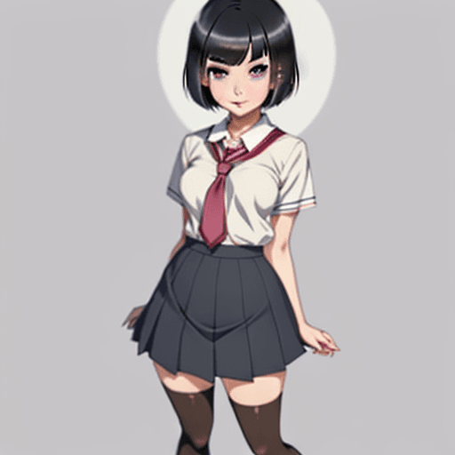 AI generated: Girl, asian, schoolgirl, one girl, thigh highs, refined anime art style,  tall girl, identical eyes,...