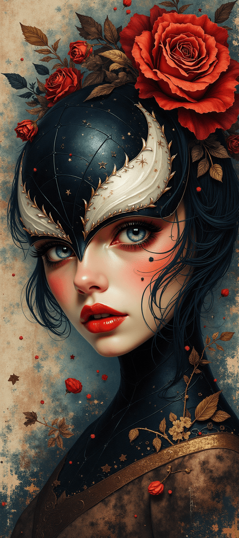 AI generated: looking at camera medieval romanticism neon glowing contoured filigree detailed marvel transparent v...