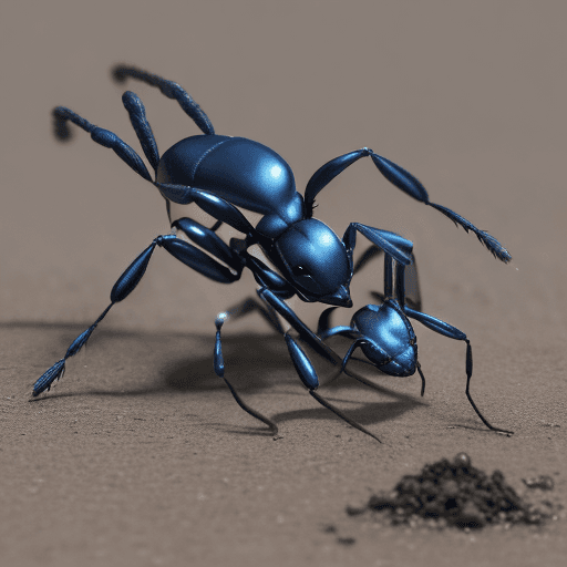 AI generated: blue ant army with silver armor invasion the planet, gun fire each other with red ant