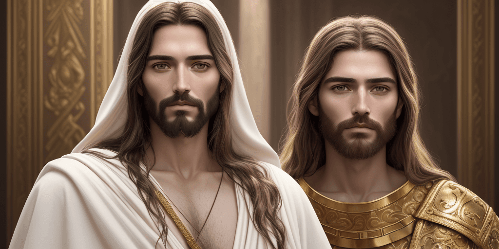 AI generated: Realistic Jesus christ as god, wearing roman king clothes , Jesus wears a gold belt in his waist, je...