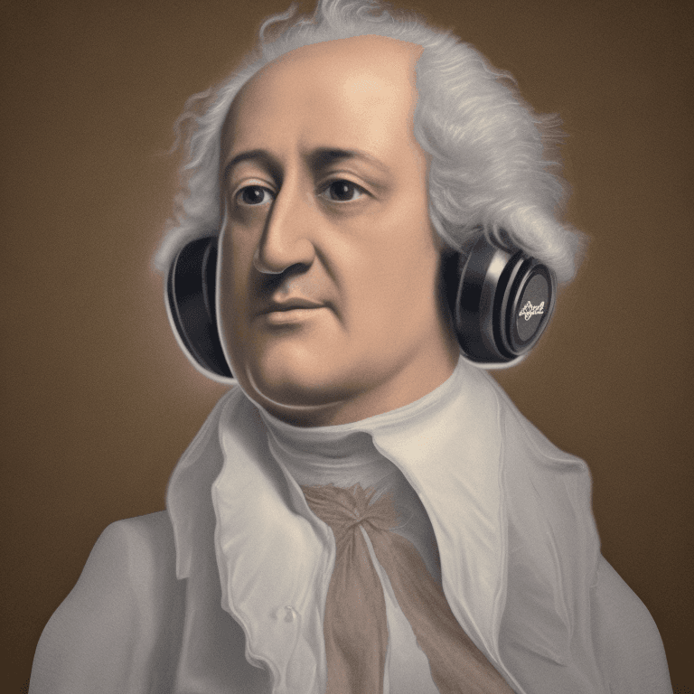AI generated: High resolution photography of Johann Wolfgang Goethe with Headphones; 8k, intricate detail, photore...