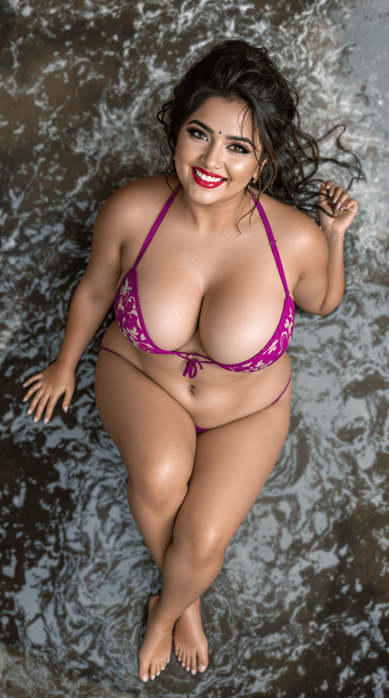 AI generated: Top view , full body front huge   curved shape hip image of a 25 year old plus size sexy hourglass f...