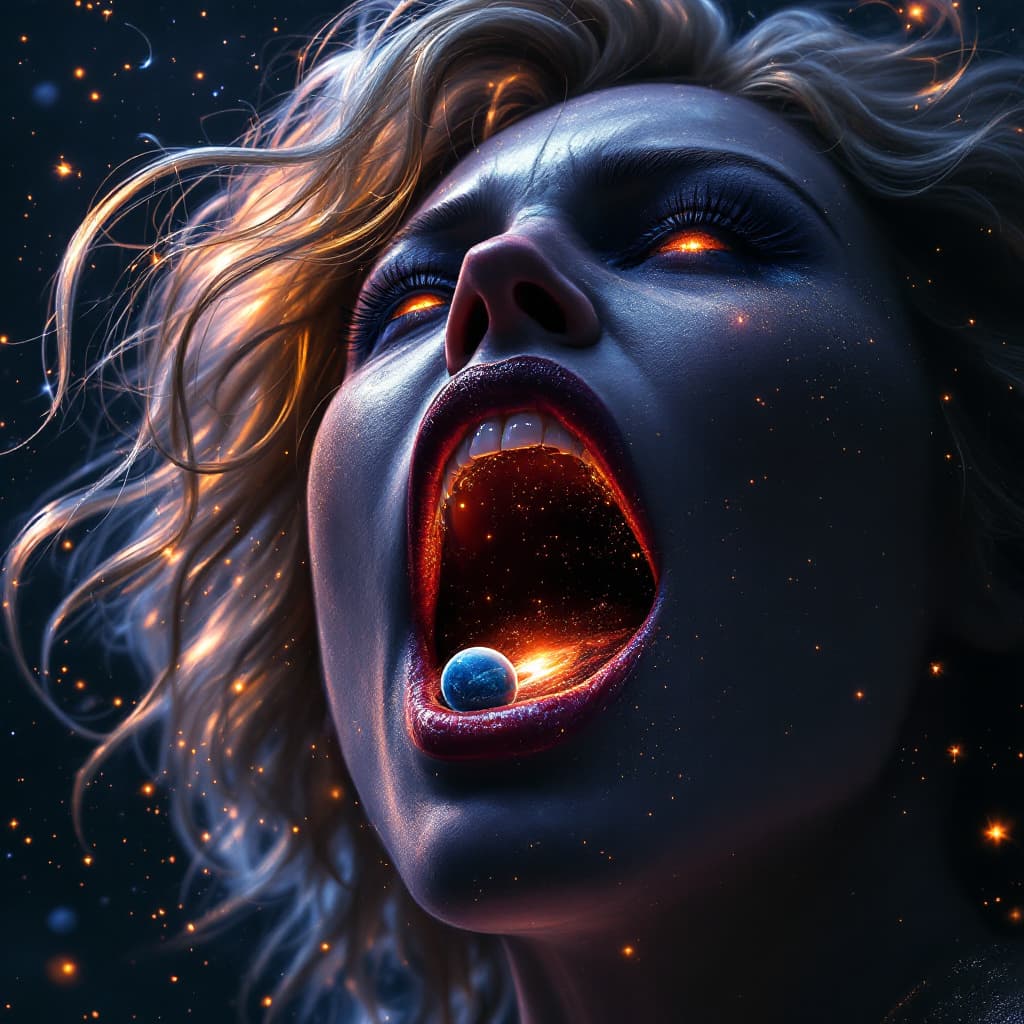 AI generated: enormous giantess captain marvel
bigger than a galaxy floating in space, minuscule galaxy in front o...