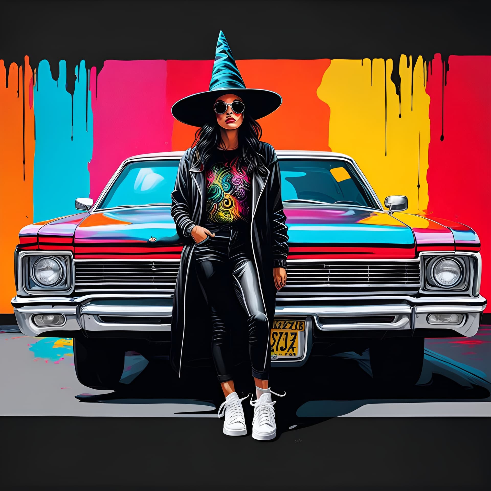 AI generated: graffiti art, street art, spray paint, oil gouache melting, acrylic, high contrast, black background...