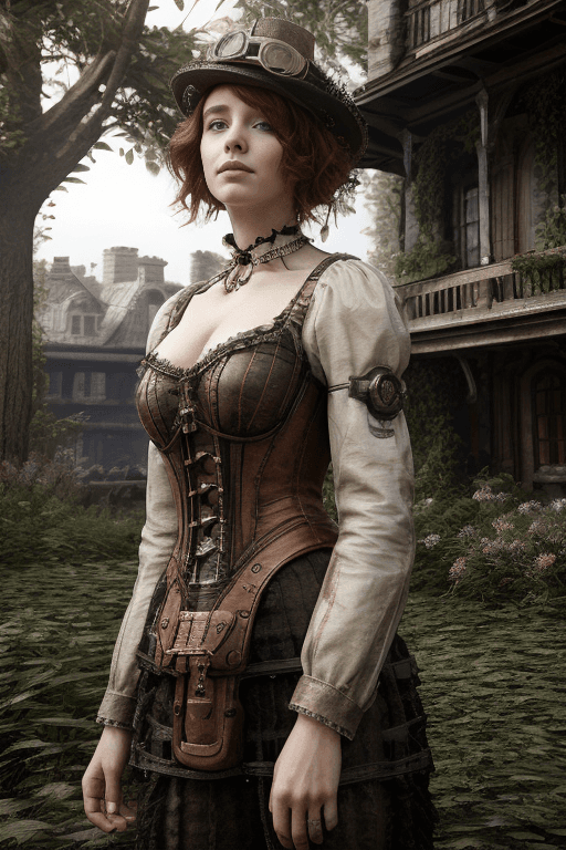 AI generated: (Blake Lively:0.5 | Ana de Armas:0.6), (Victorian style steampunk tinker), (short messy red hair), s...