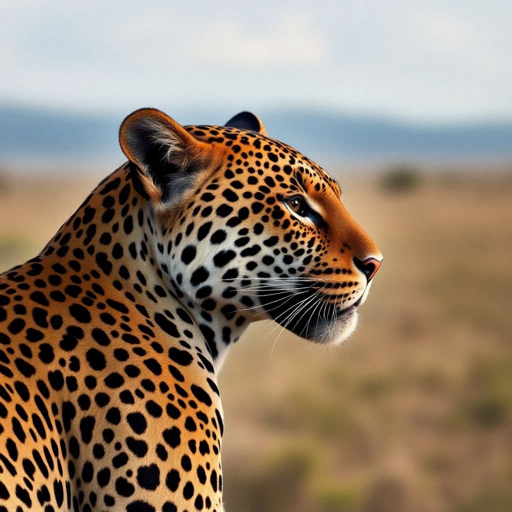 AI generated: 3d photorealistic photo, side profile of a jaguar on the Serengeti, extreme close-up, in the style o...