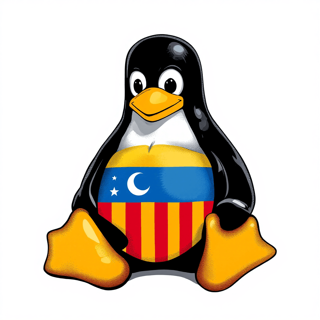 AI generated: linux tux with catalan flag on the belly without any effect and transparent background