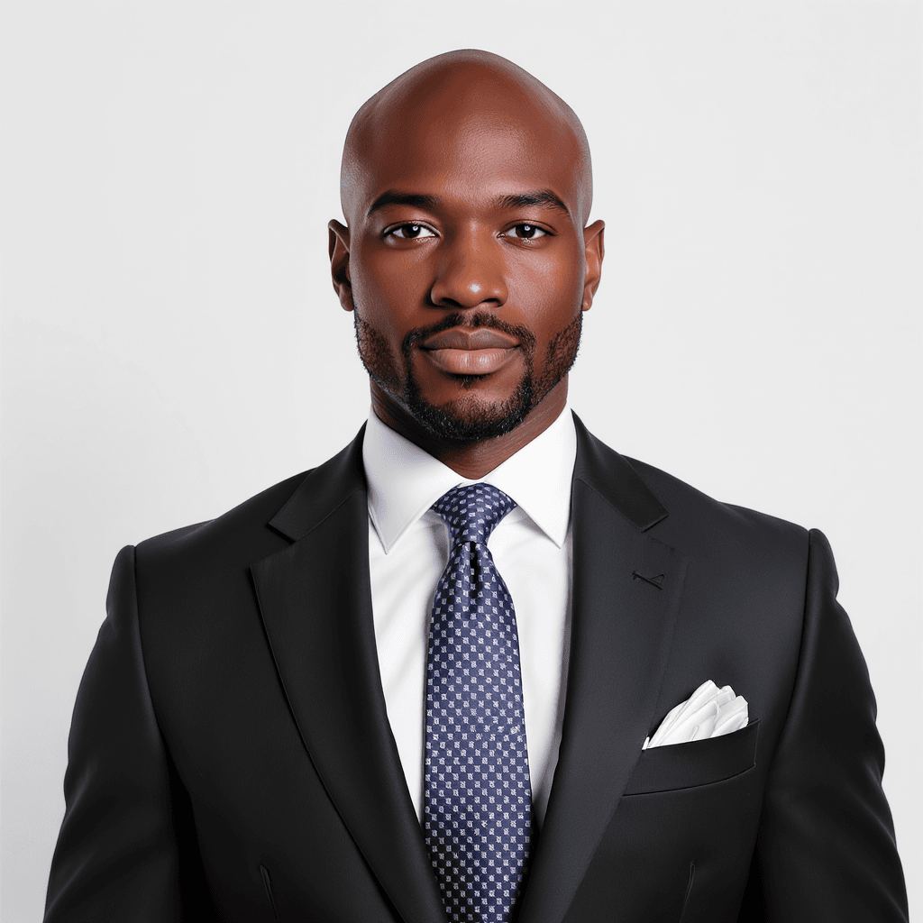 AI generated: an image of an attractive African American lawyer dressed in a designer suit.  Very stylish and hand...