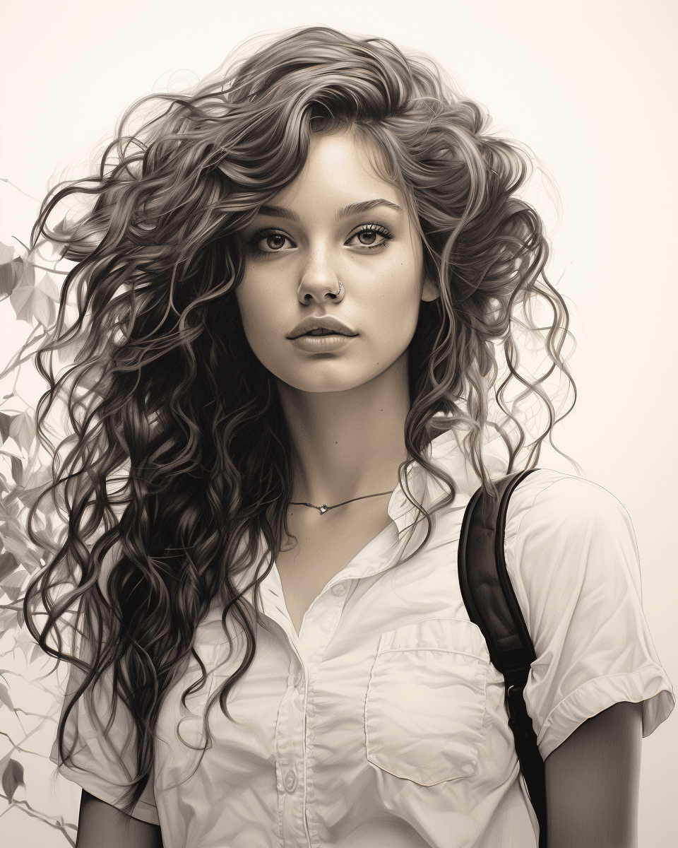 AI generated: a black and white drawing of a beautiful girl, in the style of hyper-realistic portraits, beautiful ...