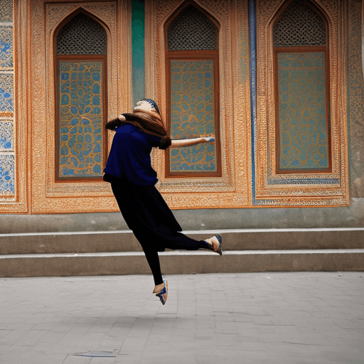 AI generated: High resolution photography of iranian girl that is dancing in tehran´s streets.