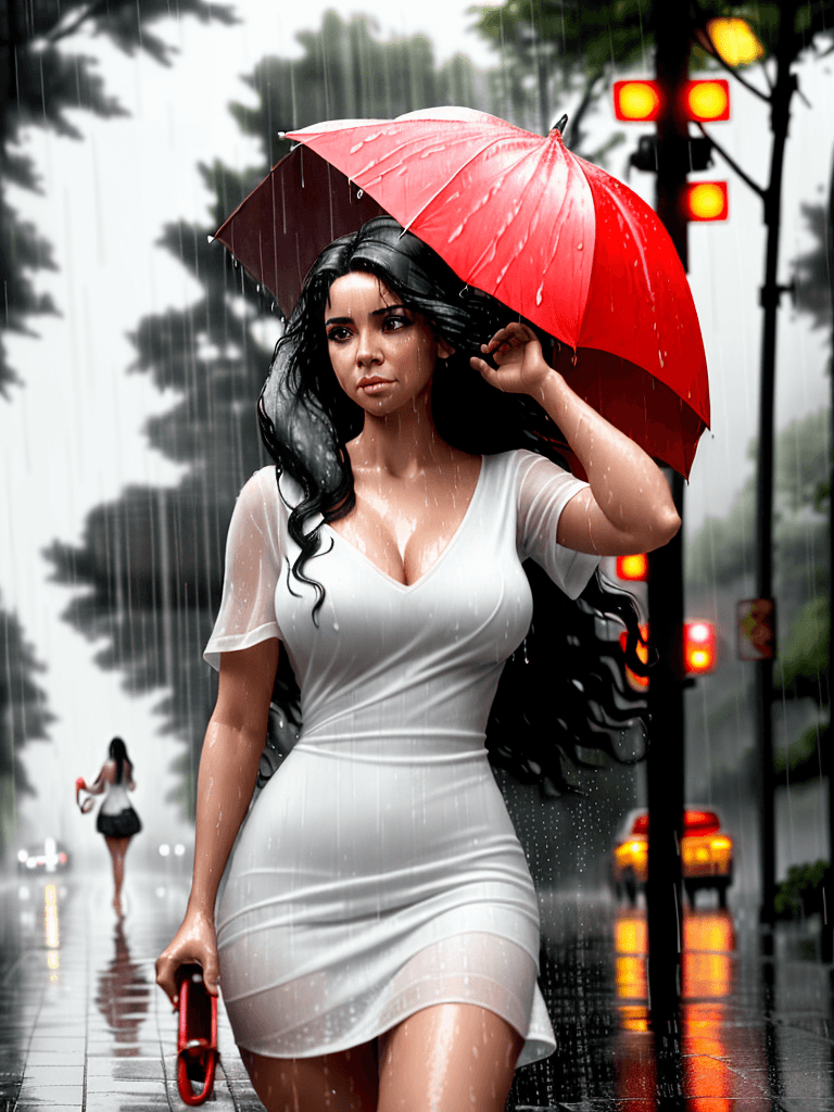 AI generated: A beautiful realistic latina woman in white short dress walking on the road facing towards the camer...