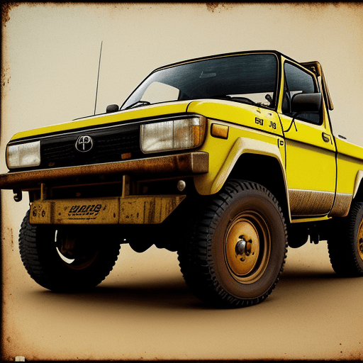 AI generated: TOYOTA KIJANG PICKUP 1980 vintage poster, in the style of rustic simplicity, gritty reportage, kombu...