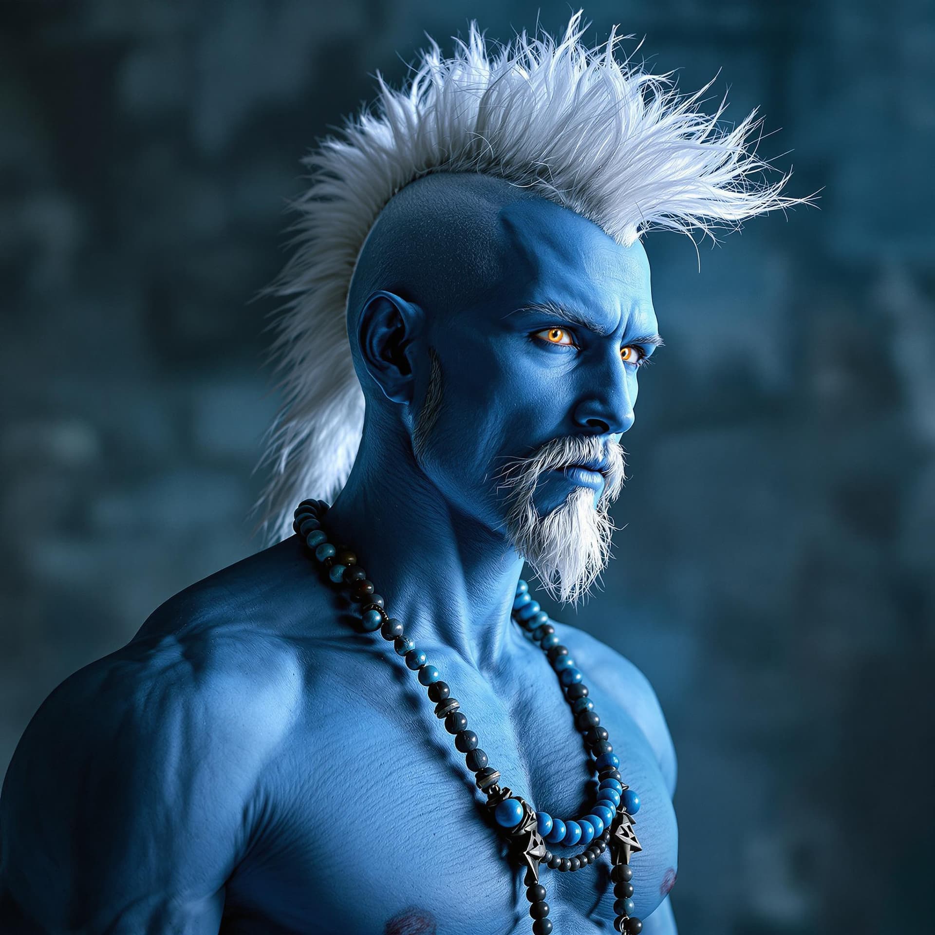 AI generated: Photo of a ultra realistic portrait, dramatic light, male humanoid, sky blue skin tone, cinematic li...