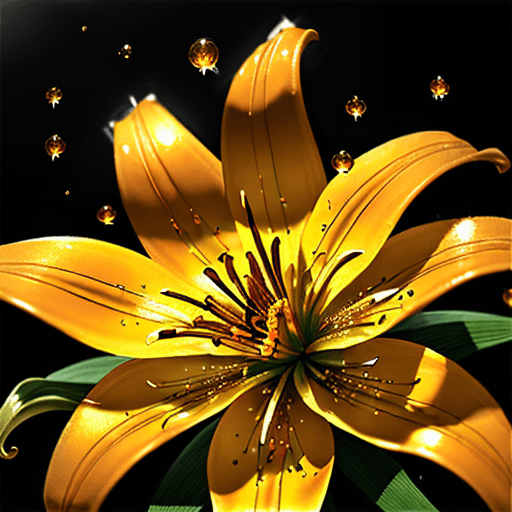 AI generated: minimalist aesthetic image of Forever Susan Asiatic Lilies with gold edges, fluid alcohol ink gold a...