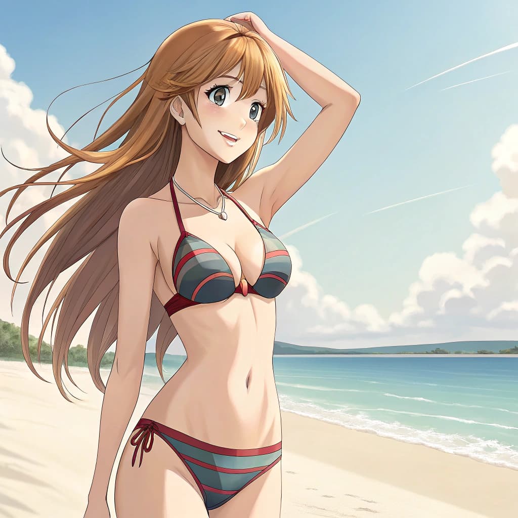 AI generated: anime, bikini, 21-year-old, beautiful, tall girl