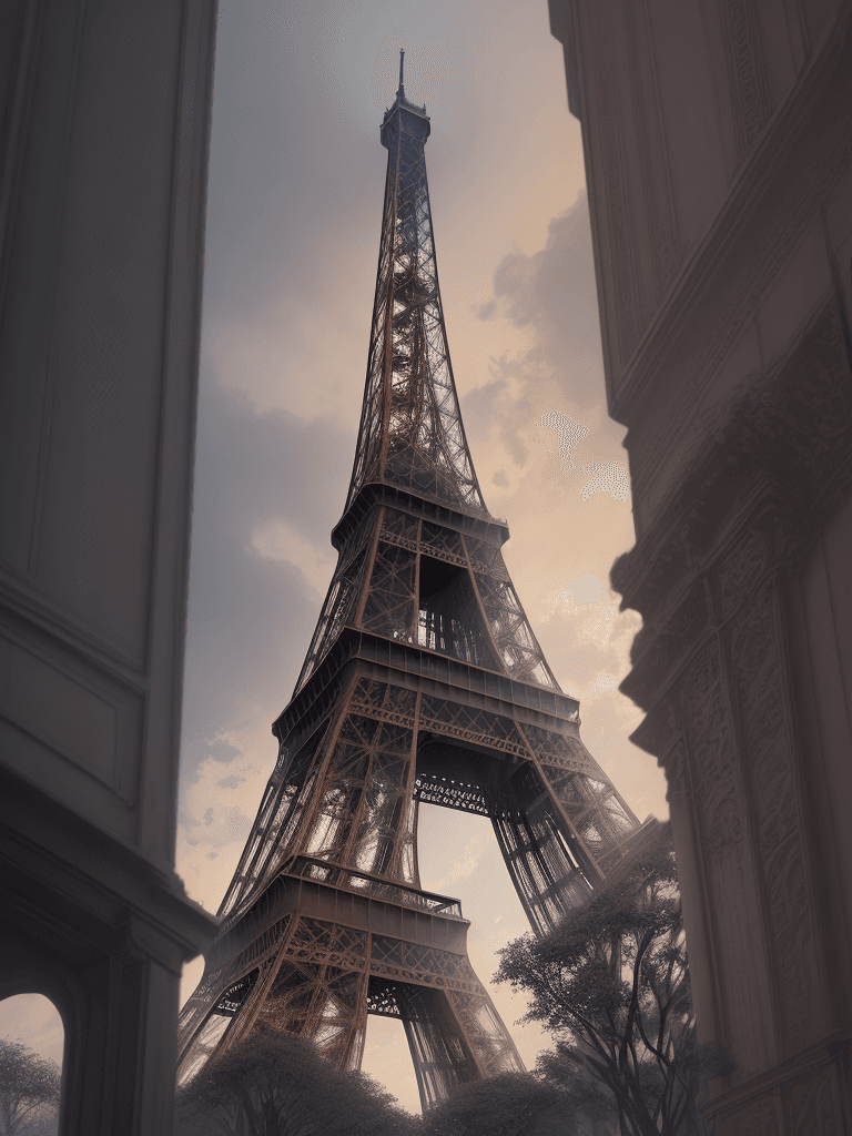 AI generated: Photo of a ultra realistic Eiffel Tower, dramatic light, cinematic lighting, battered, low angle, tr...