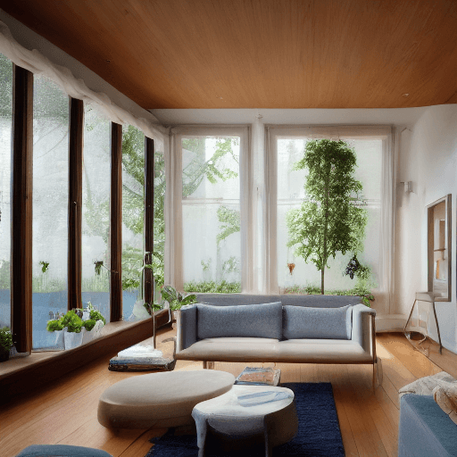 AI generated: High resolution photography interior design, dreamy sunken living room conversation pit, wooden floo...