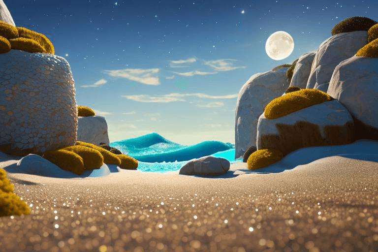 AI generated: insanely detailed 3d render, 8k, sea insanely detailed, night sky, a low poly rock,  cozy indoor lig...