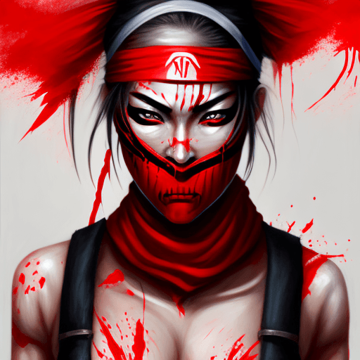 AI generated: a painting of a woman-ninja with red paint on her face, art, inspired by Magali Villeneuve, ninja ou...