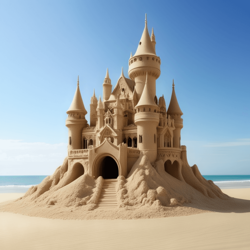 AI generated: master piece, high quality, a castle made of sand, on the beach