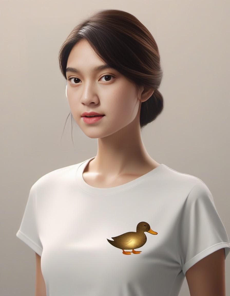 AI generated:  Realistic round shield shape logo((( a beautyful little duck minimalist))), t-shirt design with a v...