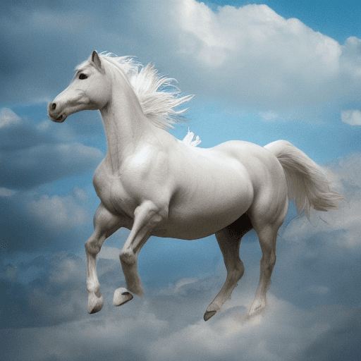 AI generated: there is a large white horse in zhe clouds with a sea background,a white horse made of clouds,cloud ...