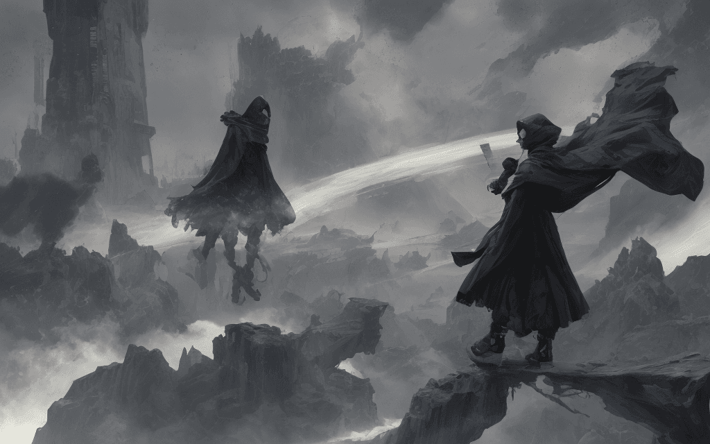 AI generated: levitating dark cloaked figure with Nike swoosh on cloak opening the void to infinity by Craig Mulli...