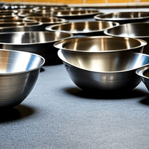 AI generated: steel bowls on the floor. 
