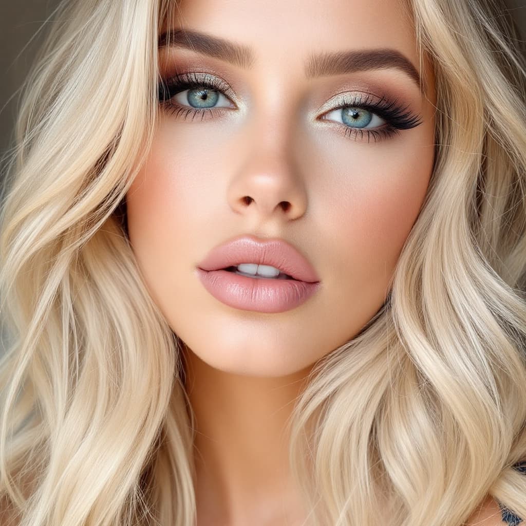 AI generated: blonde beautiful face with beautiful makeup