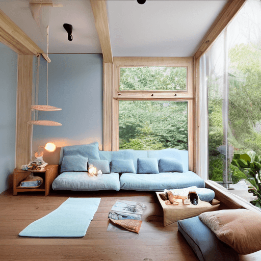 AI generated: High resolution photography interior design, dreamy sunken living room conversation pit, wooden floo...