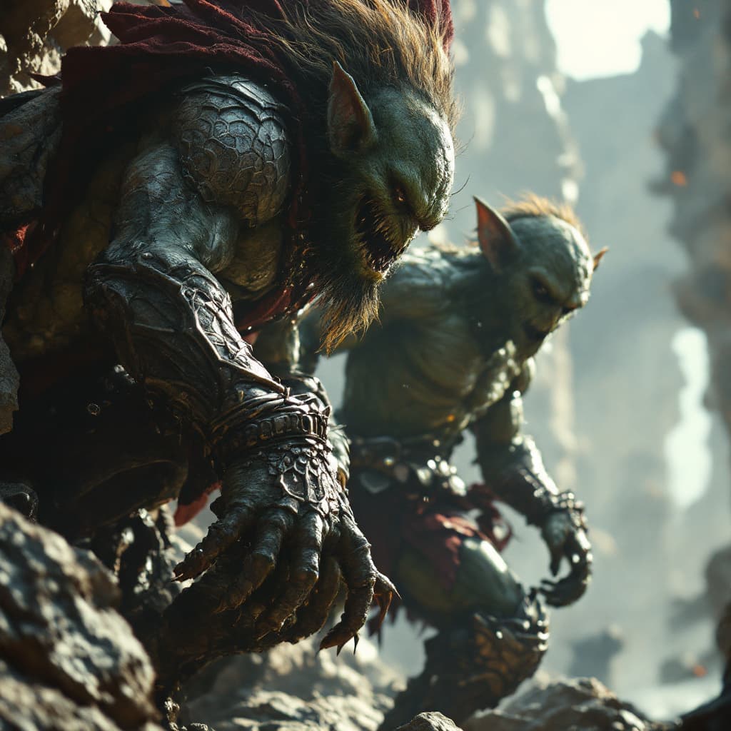 AI generated: the strongest titans, but there is a ridiculous gremlin ruining their poses, renaissance, incredibly...