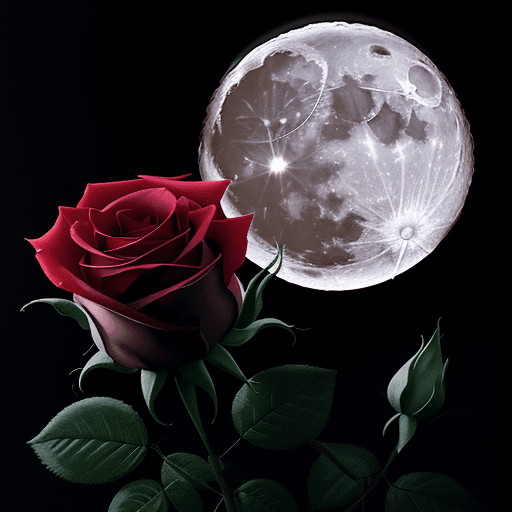 AI generated: in the dark a roses illuminated by light and the moon in the background