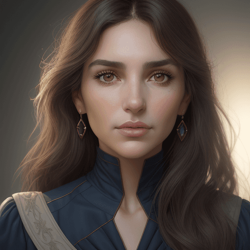AI generated: the face of a woman with brown eyes the face of a person, in the style of yigal ozeri, light navy an...