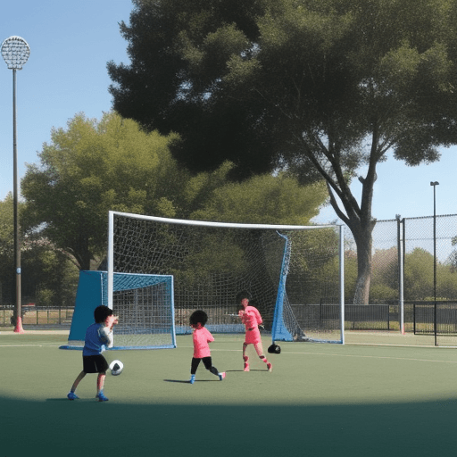 AI generated: kids playing soccer at the park