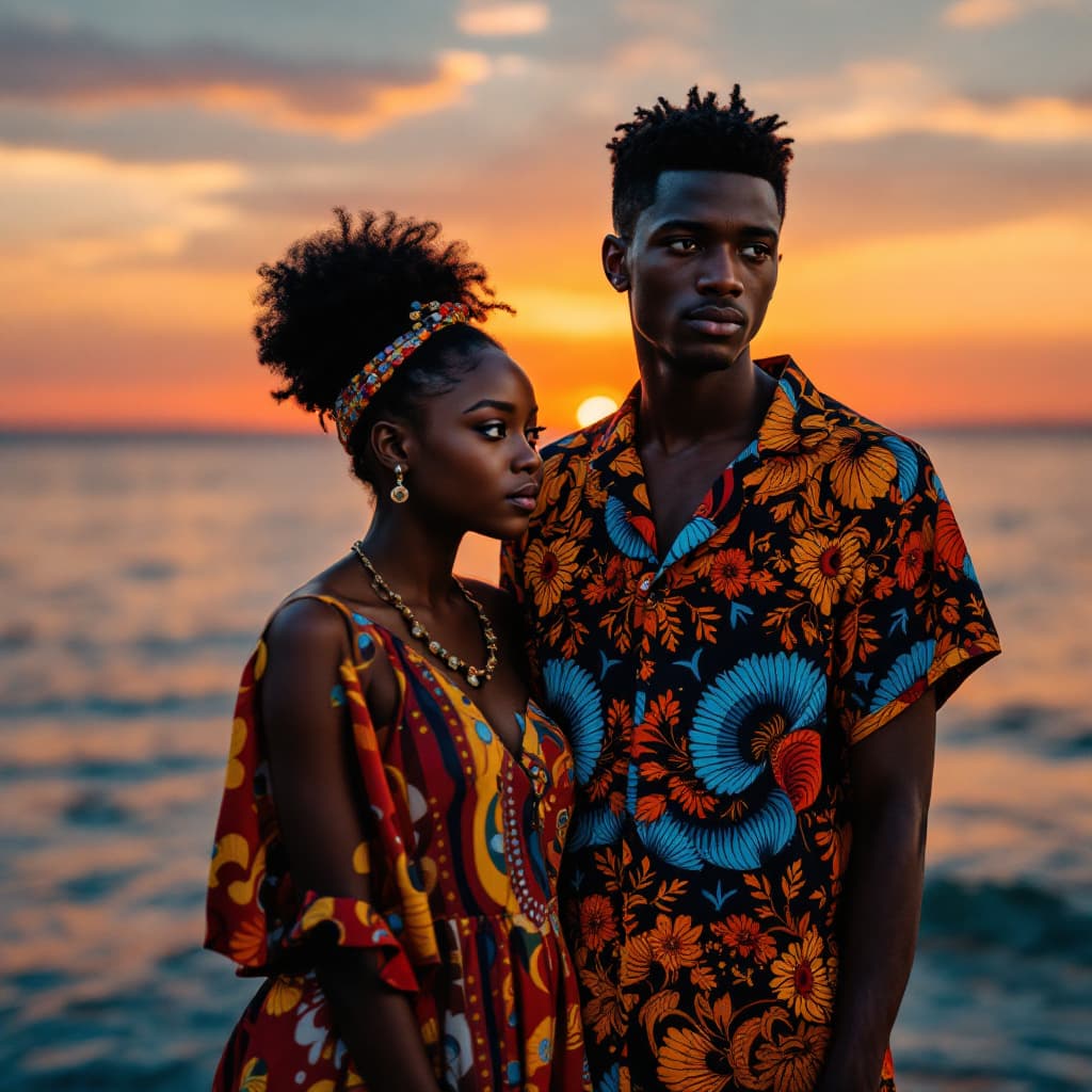 AI generated: An African Family With Style of Colorful African Clothes A Young Beautiful Girl 10 half the Height o...
